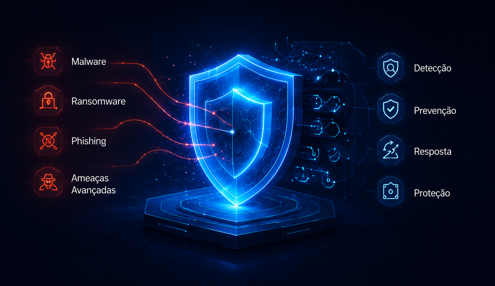 Segurança avançada contra malware, ransomware, phishing e ameaças avançadas com detecção, prevenção, resposta e proteção